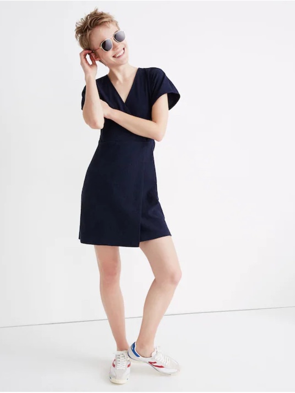 Madewell black Cross-Front Flutter-Sleeve Mini Dress